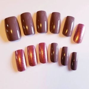 Metallic Bronze Press On Nails - New Hand Painted